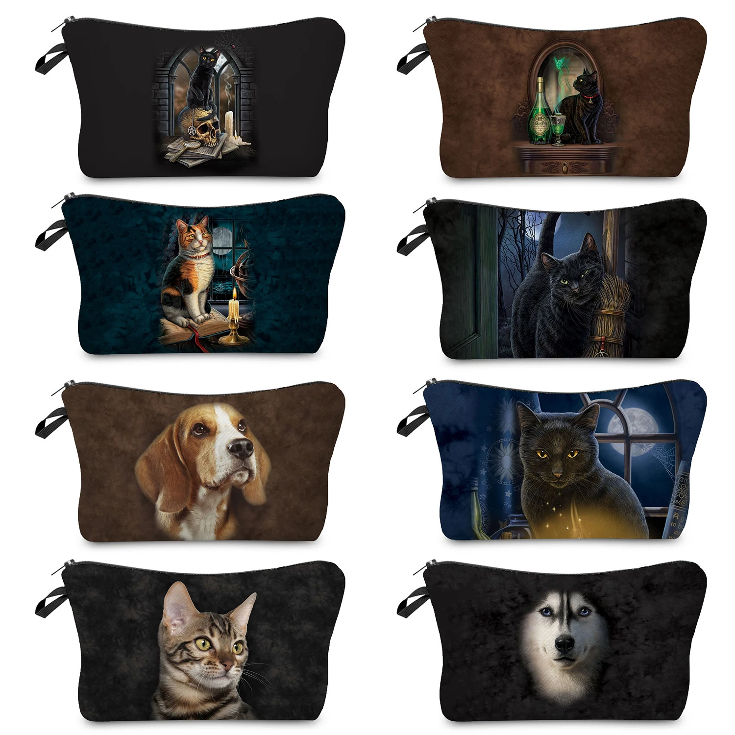 

Cat Dog Ink Painting Printed Makeup Bag Toiletry Bags Women Portable Practical Beach Travel Cartoon Animal Pattern Cosmetic Bags