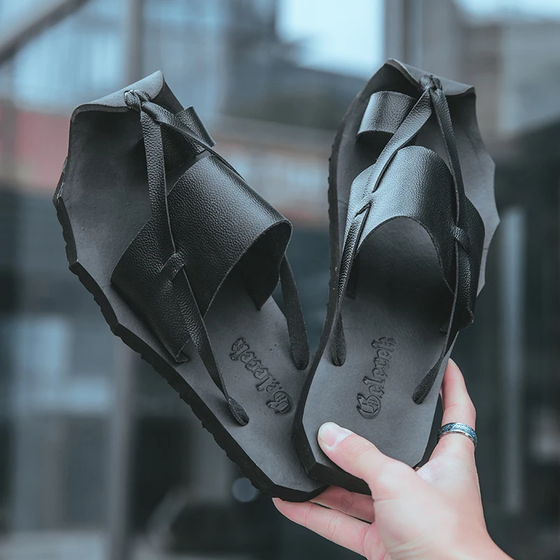 

Пляжные кожаные летние мужские шлепанцы 2022, большие для мужчин, сандалии для натуральной кожи, пляжные шлепанцы