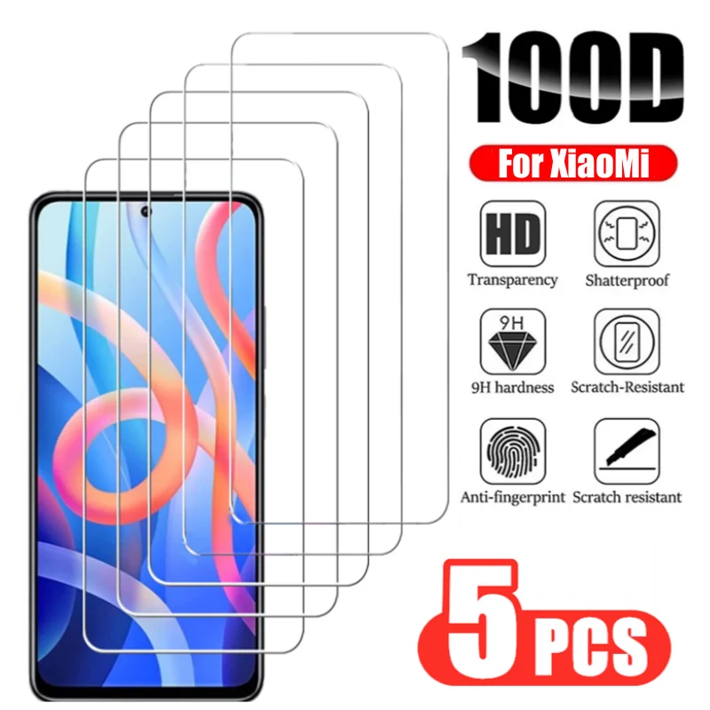 

5pcs Tempered Glass for Xiaomi Redmi Note 11 12 10 Note11 S 9 8 T Pro Screen Protector for Poco F4 X3 X5 X4 Pro F3 Gt 5G
