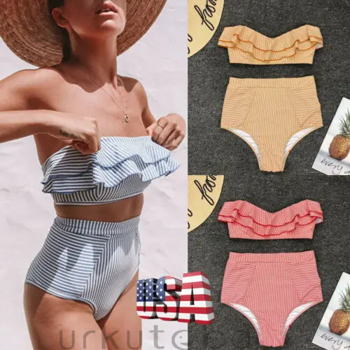 

US Women Sexy Bikini Set Striped Swimsuit Swimwear Bathing Suit Beach S-L