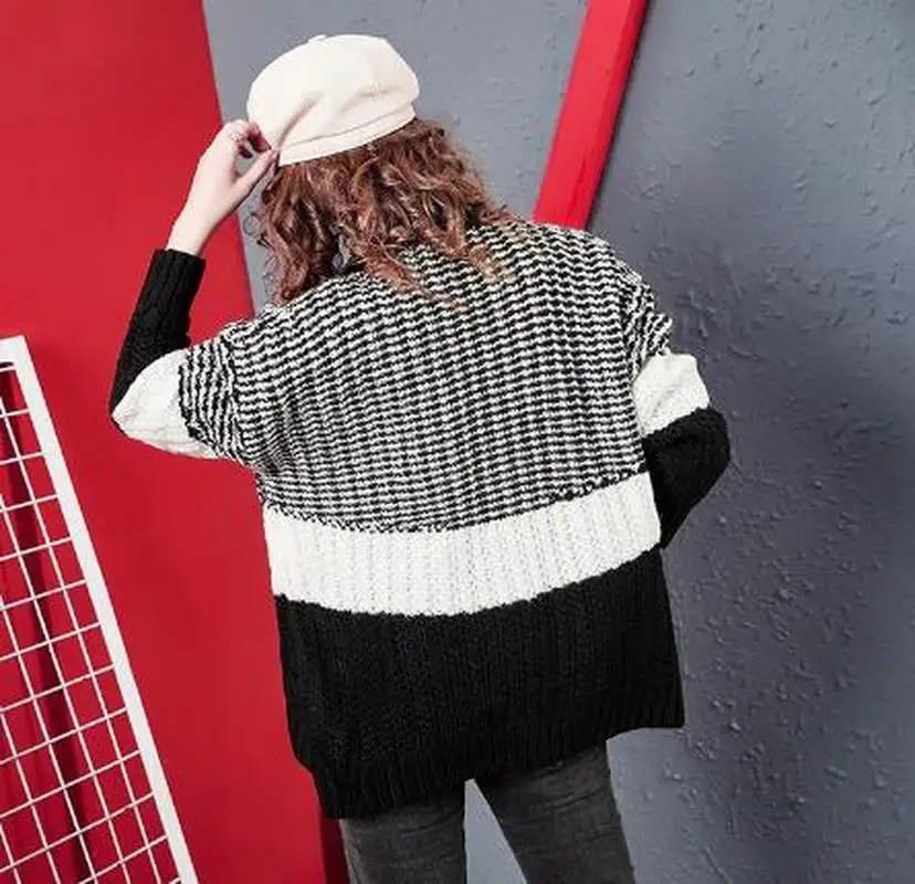 Women Aviator Lapel Jacket 2023 Knitted Stitching Large Size Leather Jacket Autumn and Winter Fashion Long Sleeve Zipper Coat