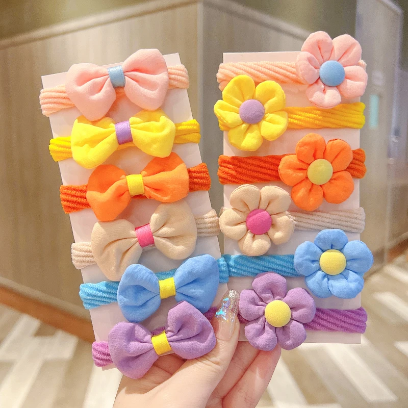 

4/10 Pcs/Set Children Cute Colors Flower Bow Scrunchies Rubber Bands Girls Lovely Soft Elatic Hair Bands Kids Hair Accessories