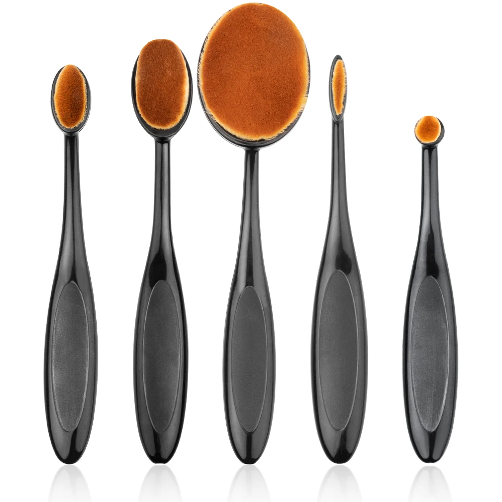 5Pcs Oval Makeup Brushes Set Portable Toothbrush Nylon Hair Cosmetic Makeup Blush Face Foundation Blending Brush Makeup Tool