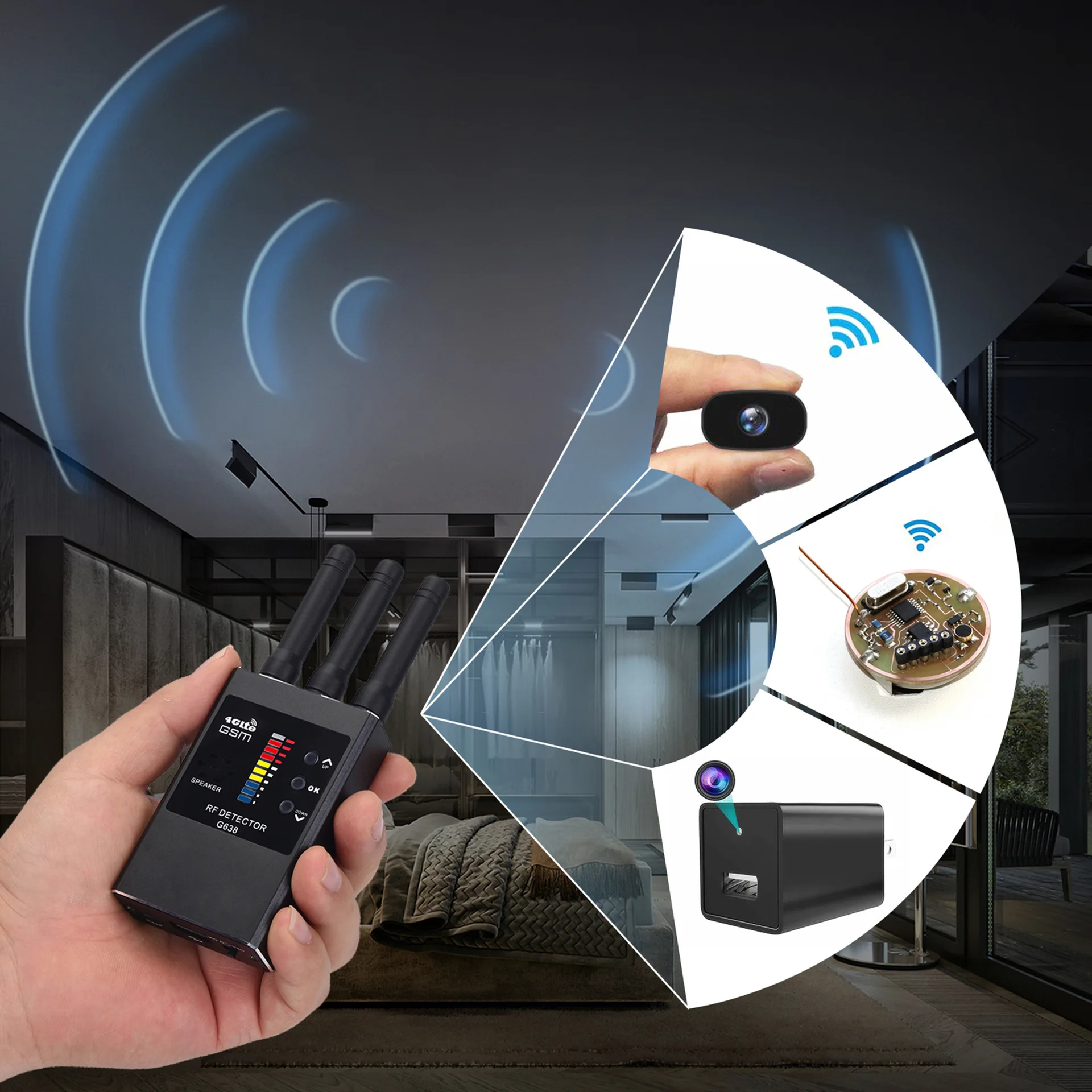 Anti Spy Hidden Camera Detector GPS Tracker Wifi Hidden Camera Finder Anti-Spy Listen Sweeper Wireless Eavesdropping Device enlarge