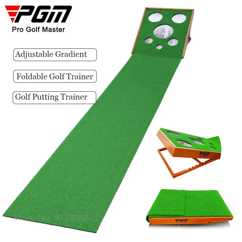 PGM Portable Adjustable Swing Trainer Foldable Golf Putting Green Mat Multi-Hole Solid Wood Practice Net Golf Training Aids