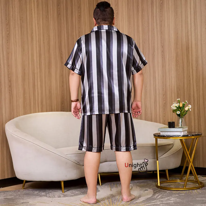 Summer Men's Pajamas Sets Silk Short sleeved Sleepwear Ice Silk Plus Size 7XL Pajama set Home Clothing Pyjamas Suit Home Wear