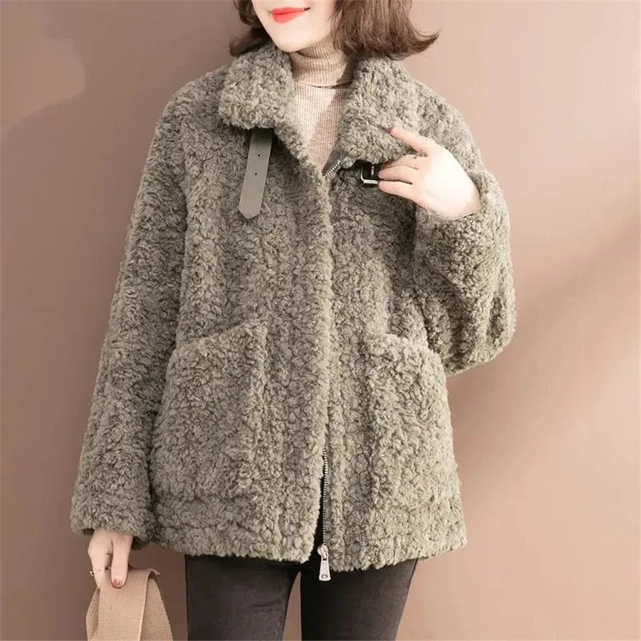 Mid-length Winter Thicken Faux Lambwool Teddy Coat Women Plush Warm Overcoat Oversized 4XL Loose Casual Korean Snow Wear Outwear