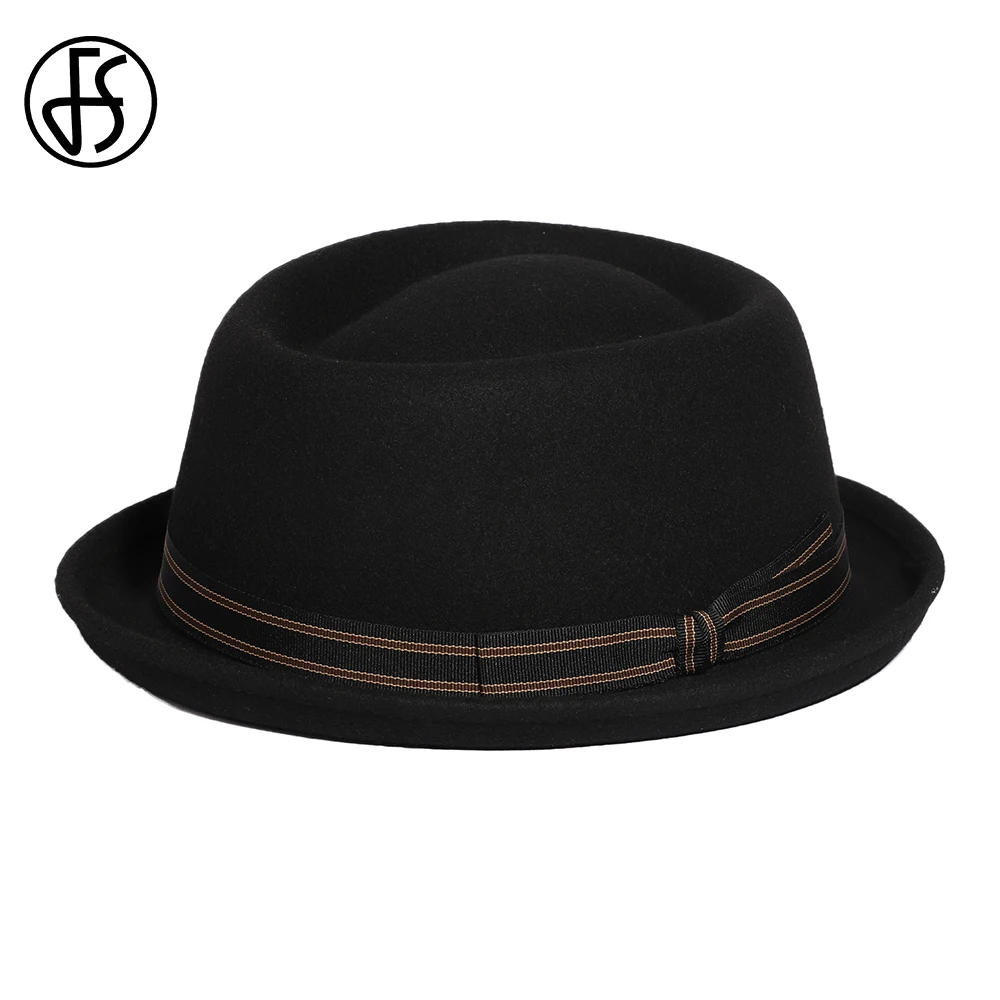 Мужская винтажная фетровая шляпа FS в стиле унисекс из шерсти с бантом черного