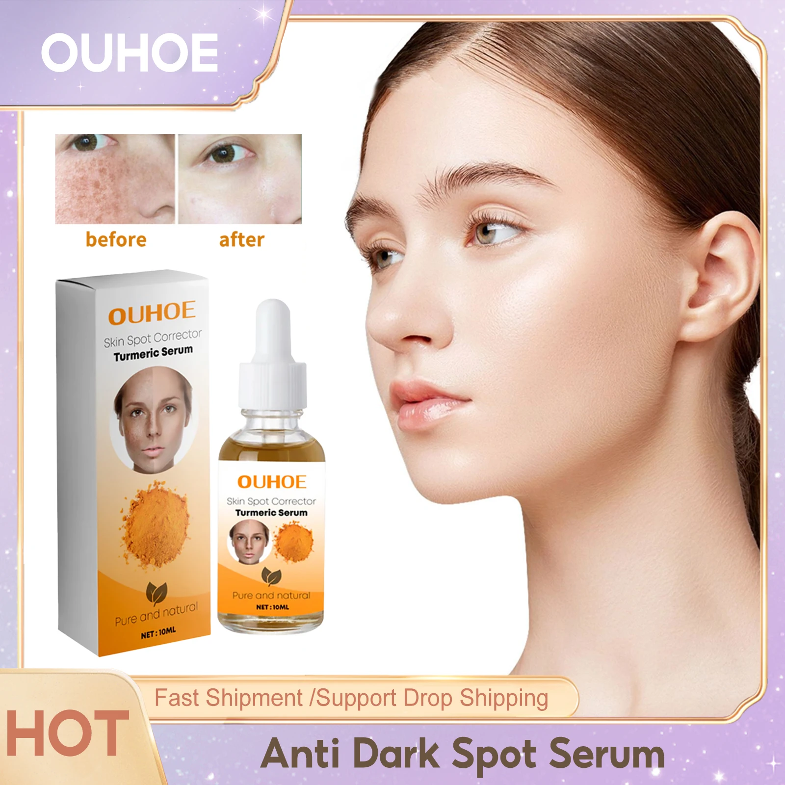 

Turmeric Freckle Removal Serum Fade Dark Spot Pigmentation Melanin Brightening Skin Deep Moisturizer Effective Whitening Essence
