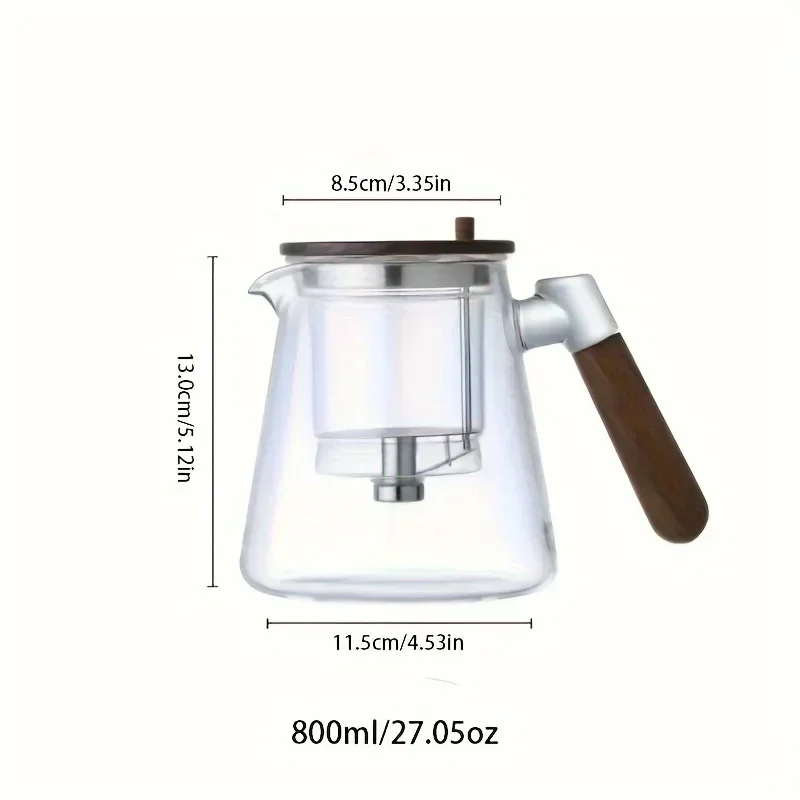 1Pcs Glass Teapot With Sided Wooden Handle High Temperature Resistant Filter Kungfu Tea Set Perfect For Home Office