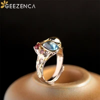 geezenca real 925 sterling silver natural topaz cocktail rings for women 2022 new trend unusual exaggerated open ring party gift