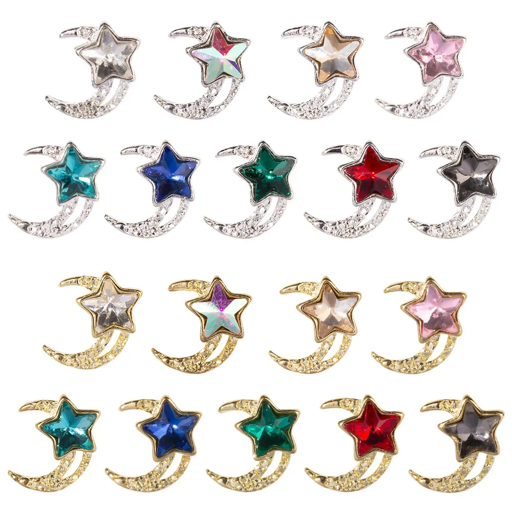 

10pcs Nail Art Alloy Rhinesrones Decorations Fashion Moon Star Luxury Jewelry Nail Charms Accessories DIY Manicure Gems Supplies