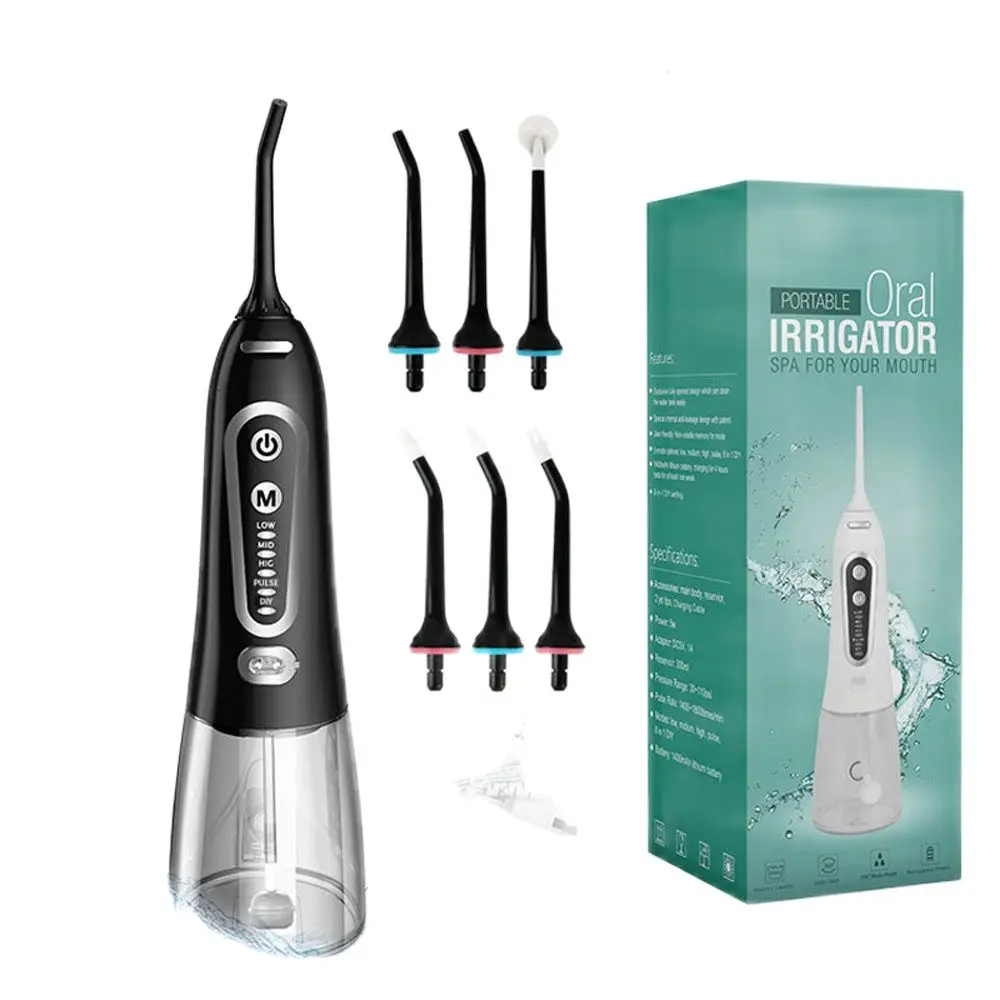 Oral Irrigator 5 Modes Portable Rechargeable Dental Water Jet 6 Nozzles Waterproof 300ML Tank Water Flosser For Teeth Whitening