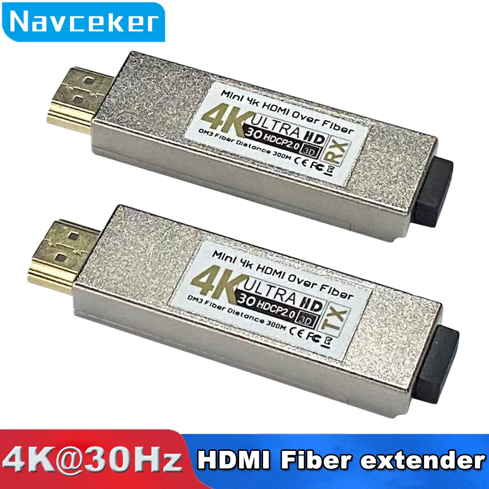Mini convertidor de fibra óptica HDMI, receptor transmisor de fibra óptica 4K HDMI a través de cable multimodo OM3, 2022 m, 300