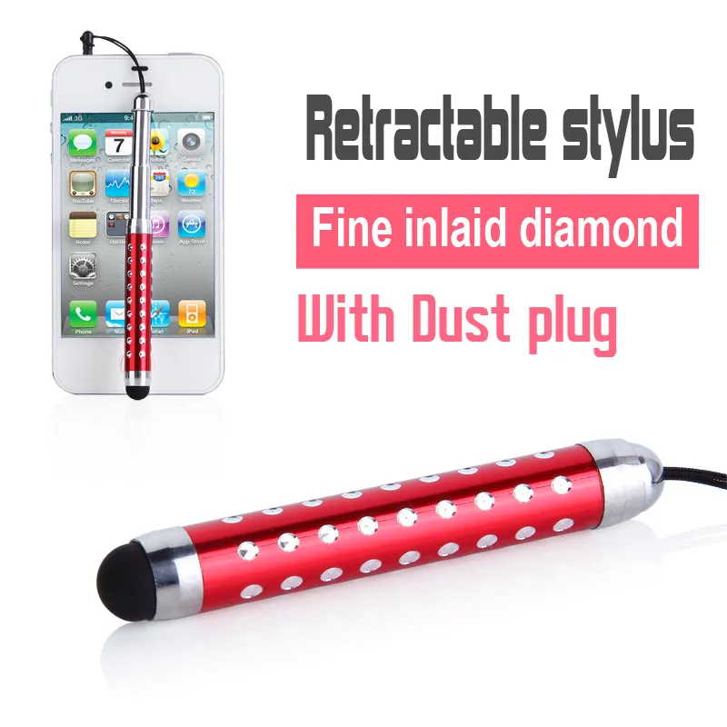 

100 PCS Fashion Gift Crystal Retractable Stylus Touch Pen For iPhone iPad Mobile Phone Tablet PC