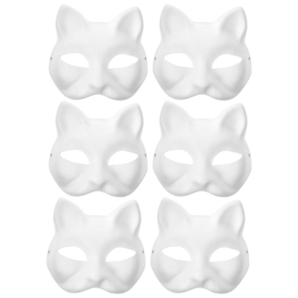 

6 шт., маски, бумажные маски, поделки, кошка, маскарадная искусственная Женская белая маска «сделай сам» для Хэллоуина, выпускного вечера, для взрослых