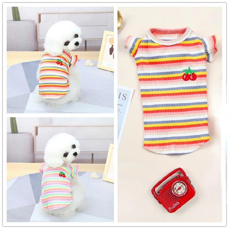 

Pet Dog Clothes Rainbow Stripe Dog Cat Hoodie Spring Summer Knitted T-Shirt Puppy Clothing for Small Dog Cat Fashion Cute