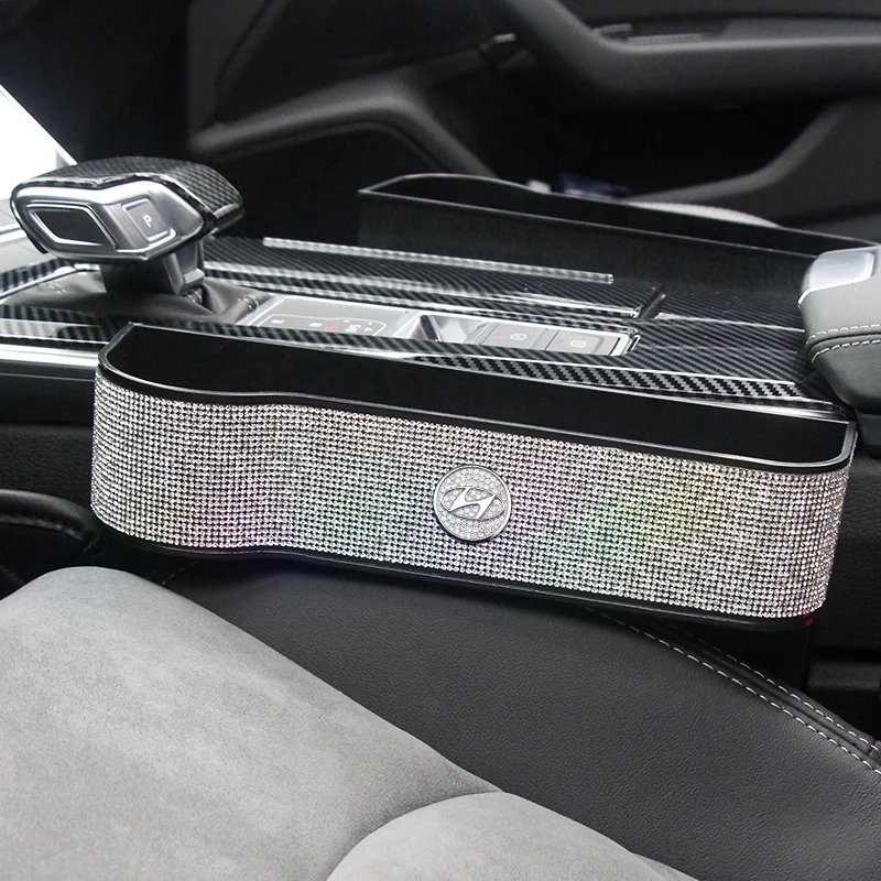 

Diamond Car Logo Seat Gap Storage Case Auto Coin Basket Cup Holder Sundries Organizer Box For Hyundai Creta Tucson IX35 Solaris
