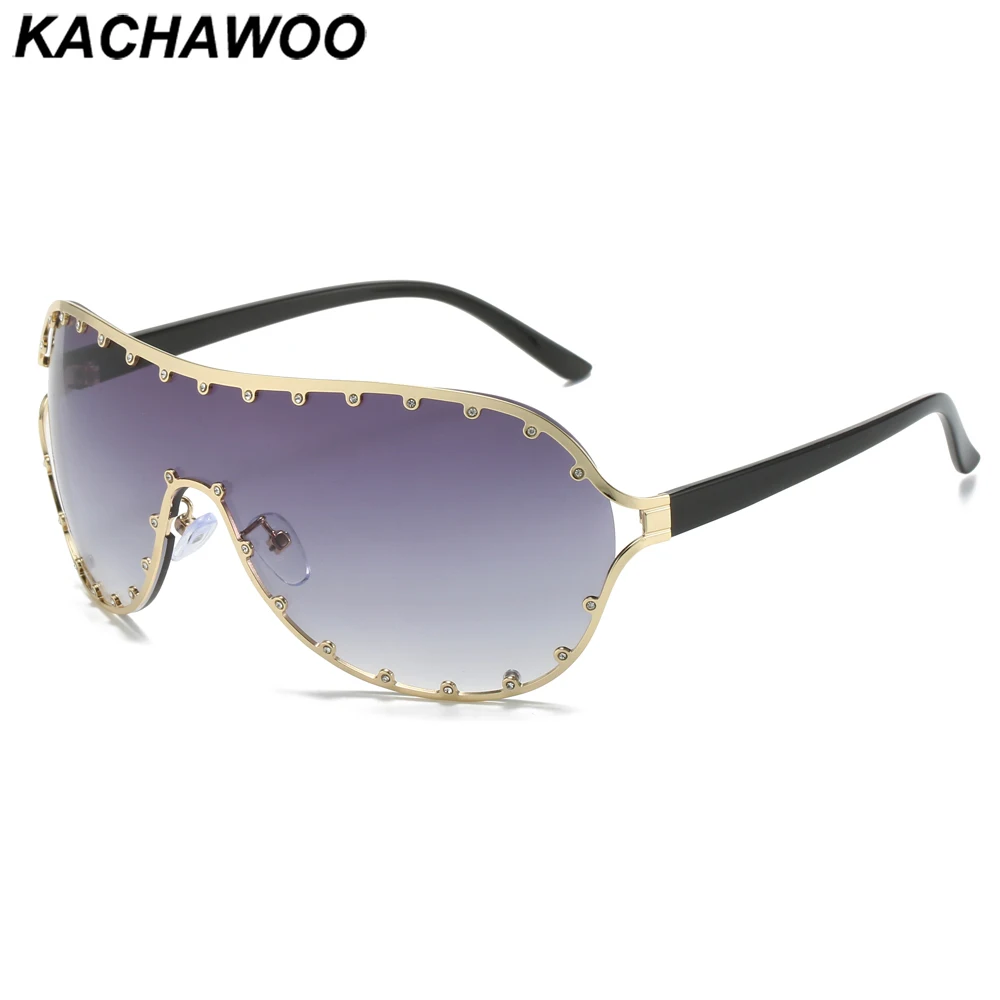 

Kachawoo big frame sunglasses one piece lens women fashion sun glasses vintage style metal ladies European style brown blue