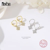 moveski 925 sterling silver pave zircon flower stud earrings women classic fashion wedding bridal jewelry wholesale