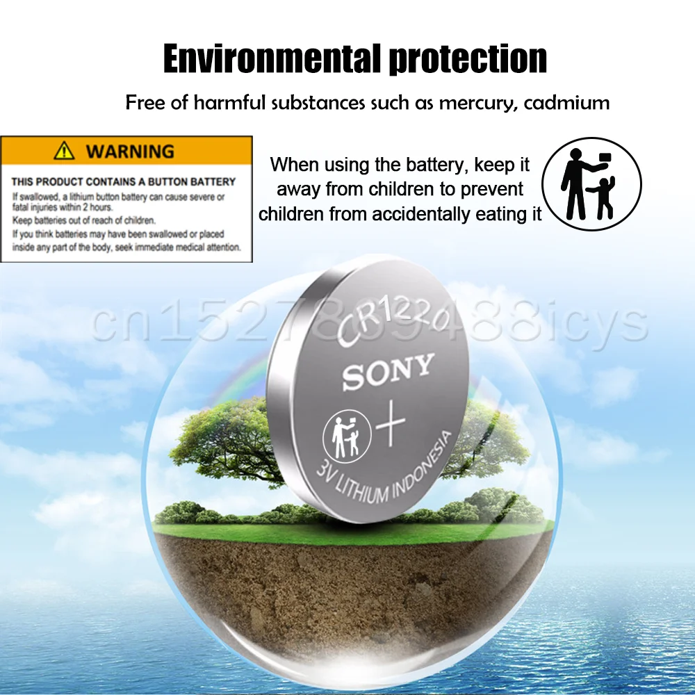 50 шт./лот Sony CR1220 CR 1220 ECR1220 GPCR1220 BR1220 LM1220 DL1220 3 в литиевая батарея для часов батарейки