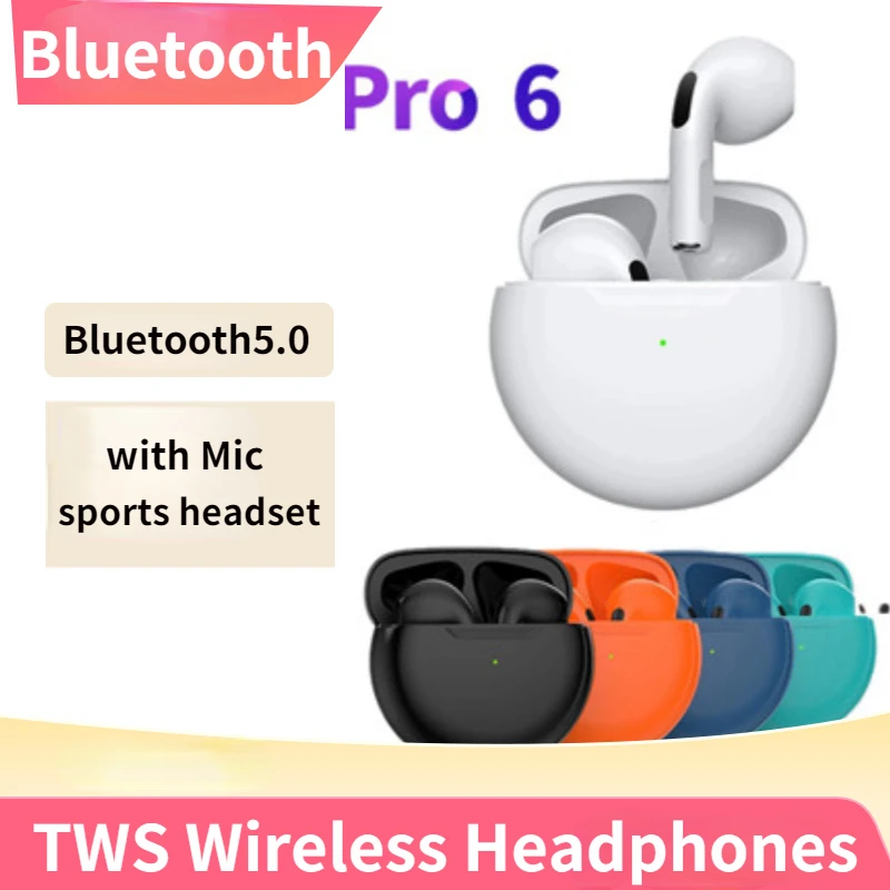

Pro6 Bluetooth Earphones TWS Wireless Headphones with Mic Sport Earbuds Running Earpiece for Apple Xiaomi Samsung Sports Headset