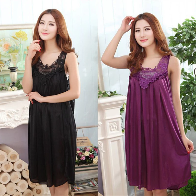 

Thin Ice Silk Sleeping Dress Elegant Casual Suspenders Nightdress Plus Size Loose Fitting Ladies' Clothing Lace Pajamas