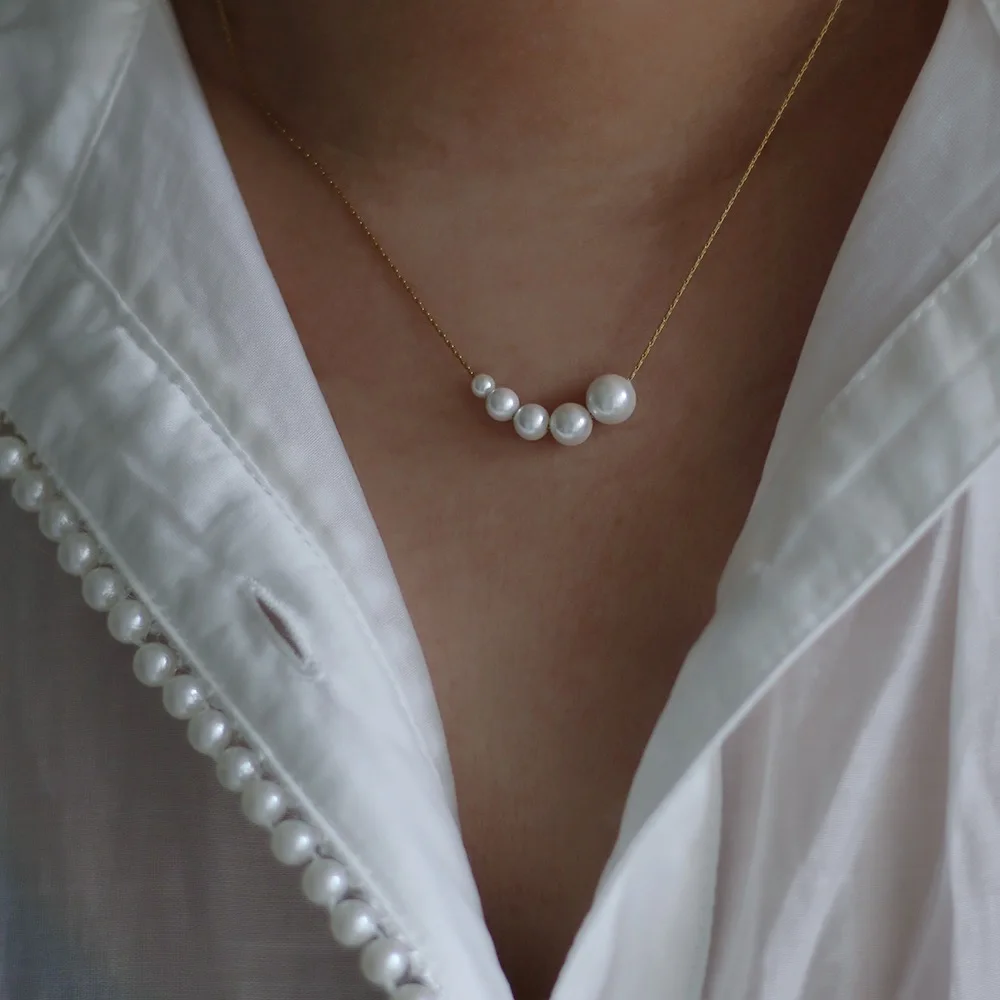 

Simple Gradient Size Pearl Short Chain Necklace for Women Plated 18K Gold Plated waterproof Jewelry