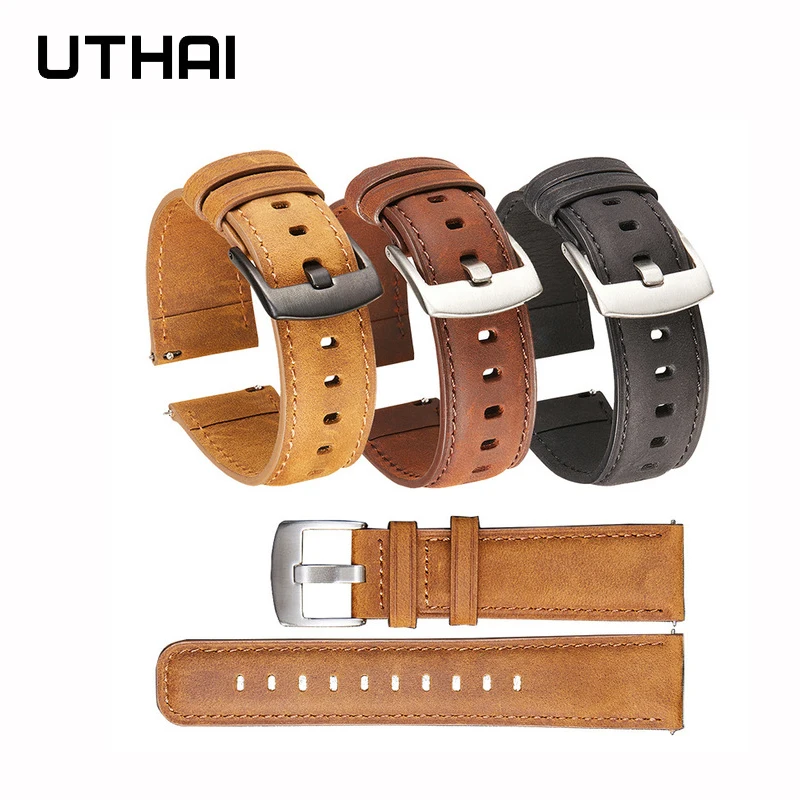 Ремешок UTHAI Z85 из натуральной телячьей кожи для часов, быстросъемный браслет для Samsung, Huawei Watch, 20 мм 22 мм