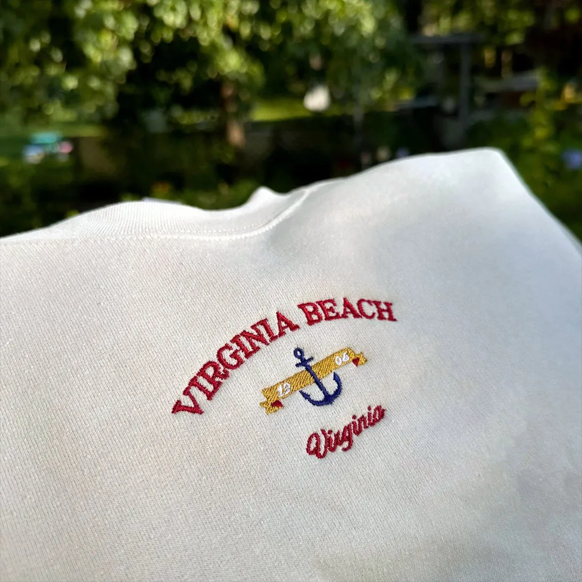 Винтажные толстовки с круглым вырезом вышивкой Virginia Beach унисекс осень-зима