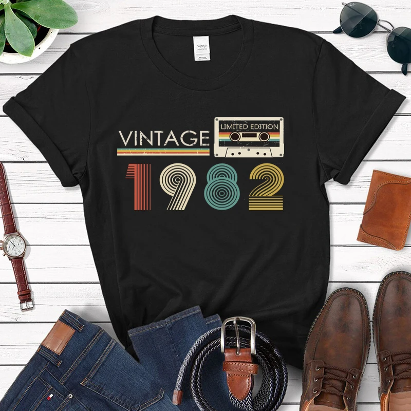 

Vintage Made In 1982 Limited Edition Tape Case Funny Women T Shirt 40th 40 Years Old Birthday Fashion Tshirt Wife Mother Gift