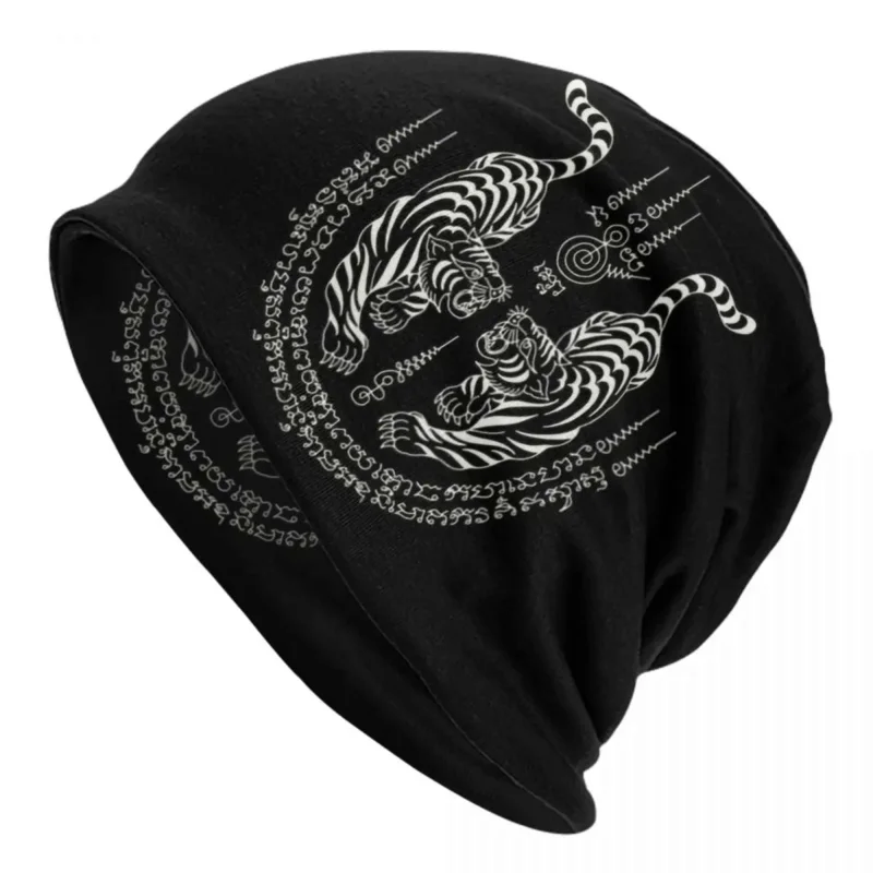 

Twin Tiger Sak Yant Tattoo Beanie Cap Unisex Winter Warm Bonnet Knitted Hats Outdoor Thailand Muay Thai Skullies Beanies Caps