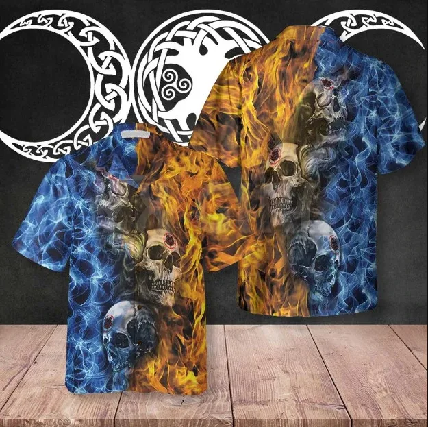 Flaming Skull Lava 3D All Over Printed Hawaiian Shirt Men's For Women's Harajuku Casual Shirt Unisex