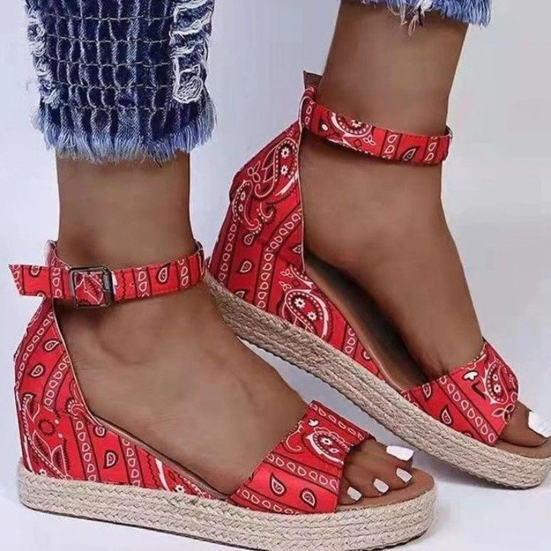 

Women's Wedges Sandals Peep Toe Ladies Cross-tied Slides Thick Bottom Fashion Open Toe Female New Woman Shoes Plus Size 43