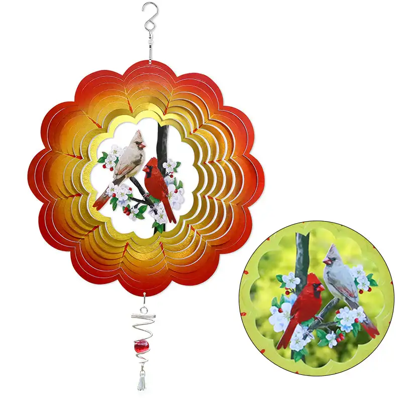 

3D Cardinal Wind Spinner Bird Wind Spinner with Swivel Hanging Hook Garden Decorative Cardinal Red Bird Wind Chime