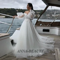 anna classic bohemian a line tulle sweetheart beaded wedding dresses appliques backless long sleeve robe de mari%c3%a9e personalised