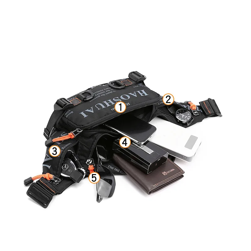 New Outdoor Sports Men's Printed Alphabet Waist Bag Fashion Chest Bag Waterproof Nylon Cloth Oblique Cross Men's Bag