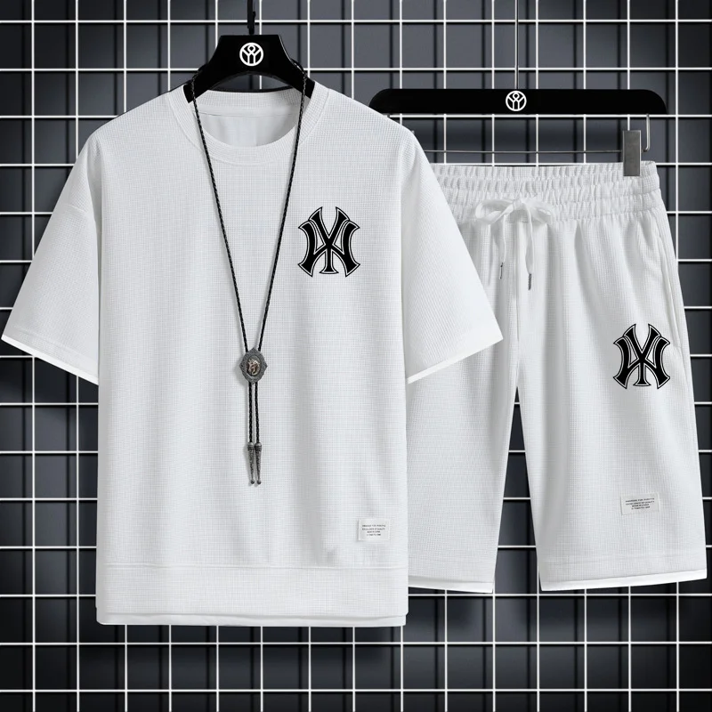 2023 Brand Men's Set Tshirt Shorts 2 Piece Set Summer Casual High Quality Fabric Suit Outdoor Short Sleeve Manga Streetwear