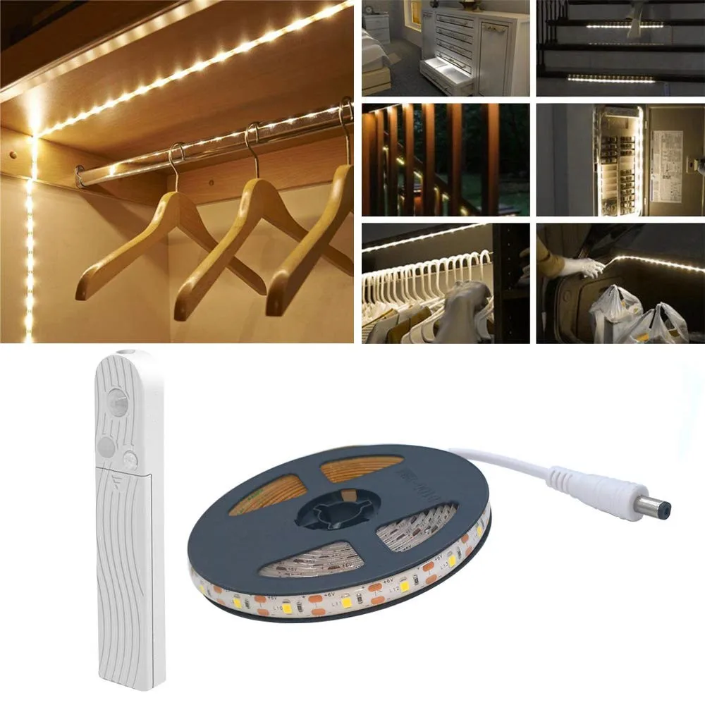 

1M/2M/3M Tape Lamp Ribbon PIR Motion Sensor Cabinet Light 60/120 Led Warm White / Cold White Home Decor Strip Lights