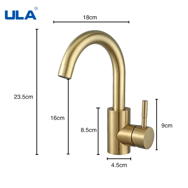 Золотистый Современный Смеситель для ванной комнаты ULA смеситель из нержавеющей
