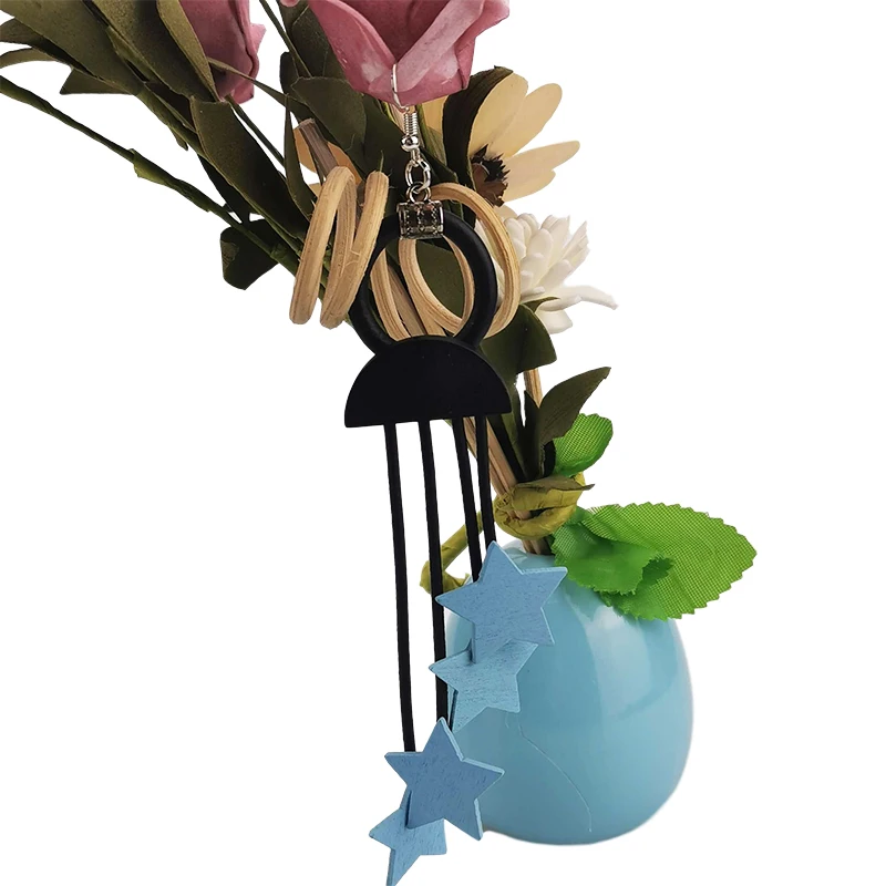 НОВЫЕ геометрические серьги в этническом ретро-стиле с синей звездой и кисточкой