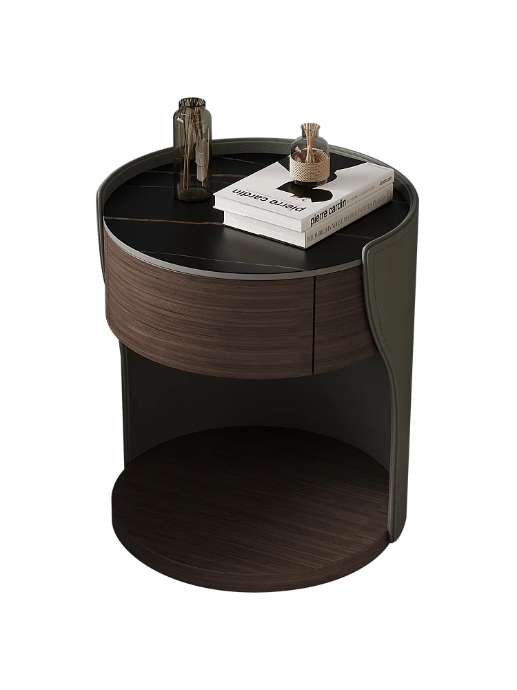 

XL Stone Plate Bedside Table Designer Small Side Table Bedroom Leather Creative