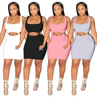 hm6314 womens dress summer new fashion solid color sexy hollow bandage pleated dress womens nightclub clothes