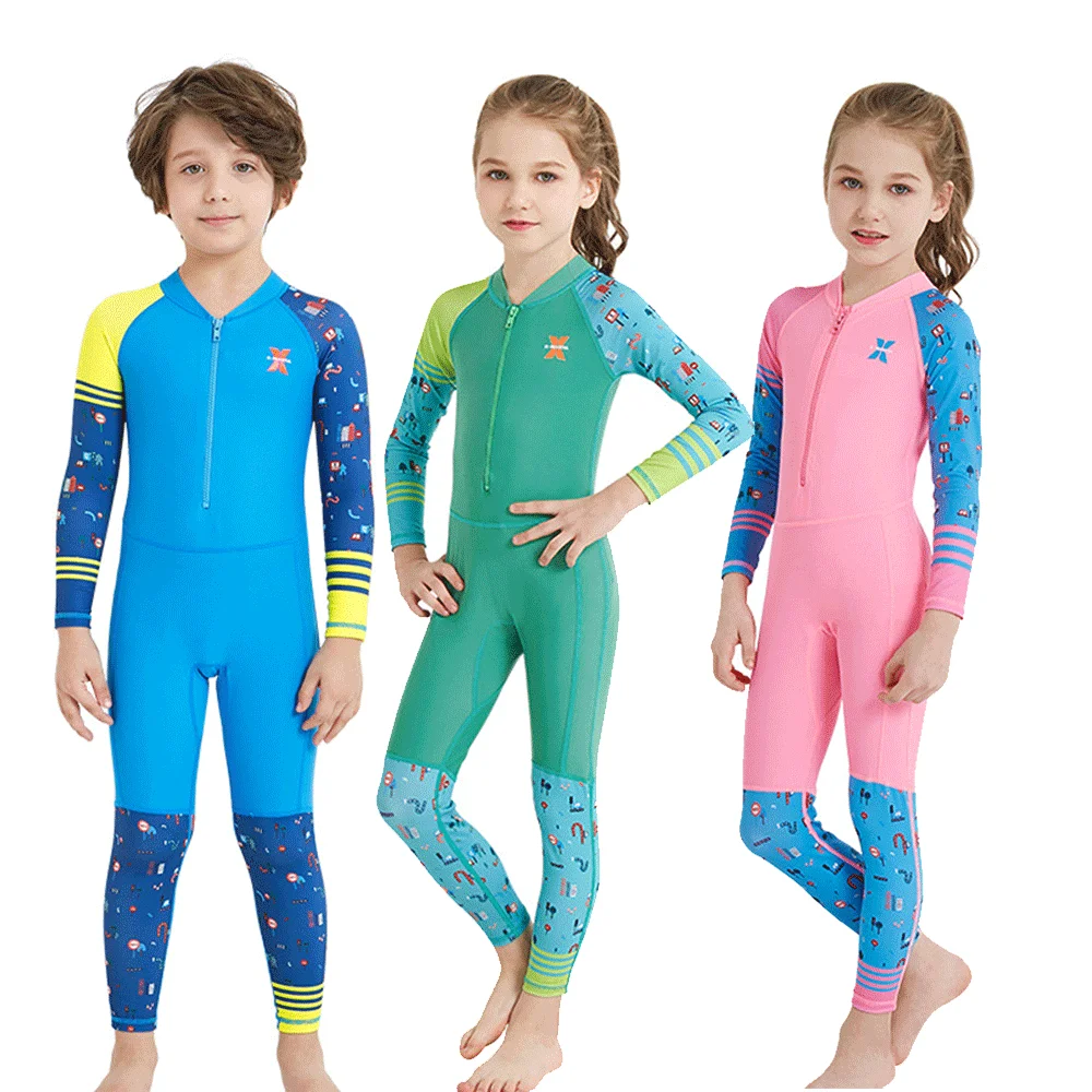 

Girls Boys One-Piece Swimsuits Children Rash Guards Surfing Clothes Thin Wetsuit Snorkeling Kayaking Lycra Suit Kids Swimwears