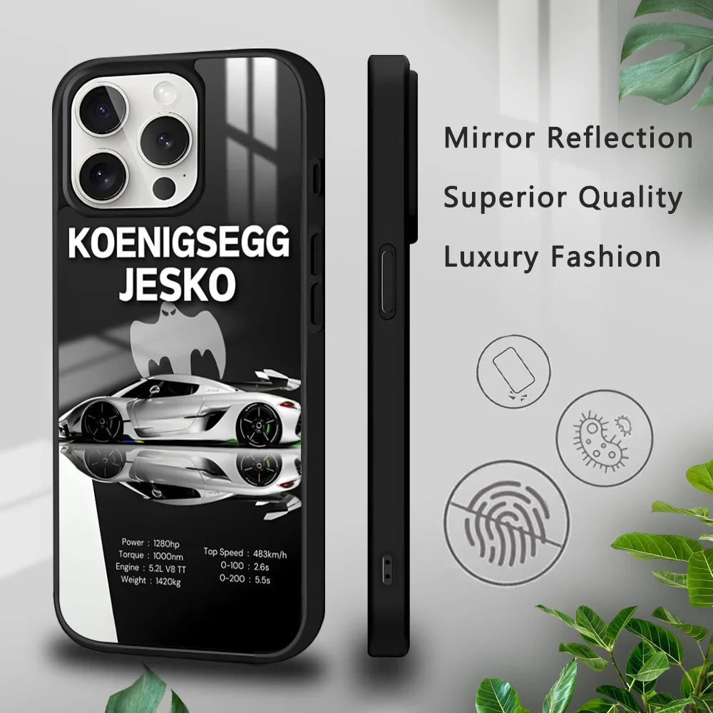 Car K-Koenigseggs JESKO Phone Case For IPhone 15 14 13 12 11 Pro Max Plus Mini Luxury Mirror Hard Funda