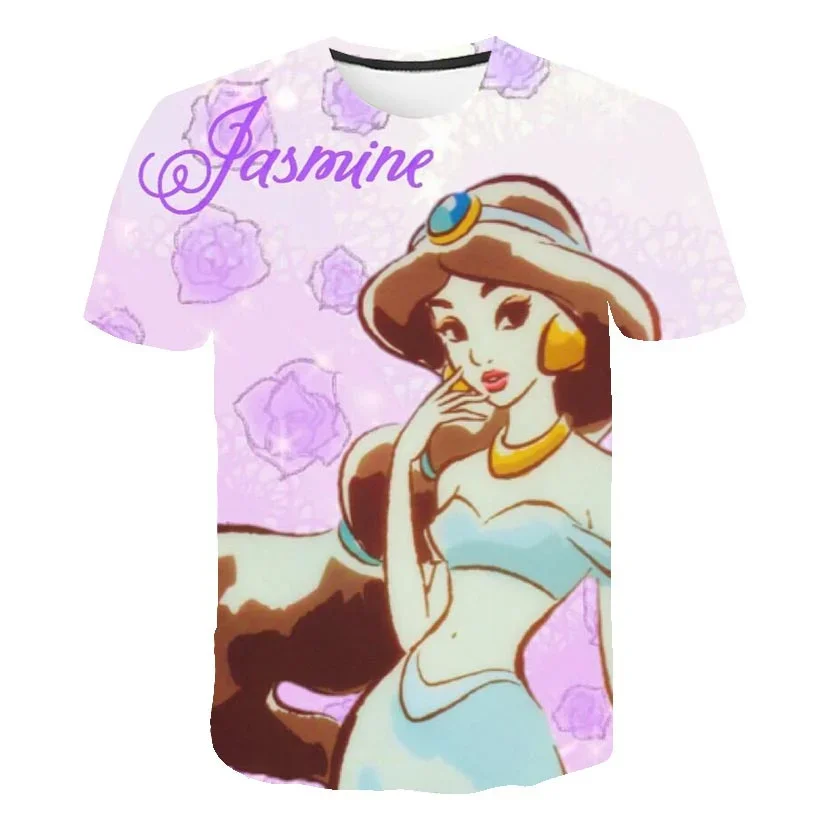 Детские летние футболки с коротким рукавом рисунком принцессы и жасмина