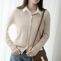 spring and autumn new style knitted cashmere sweater womens round neck outside cardigan sweater long sleeve coat solid color le
