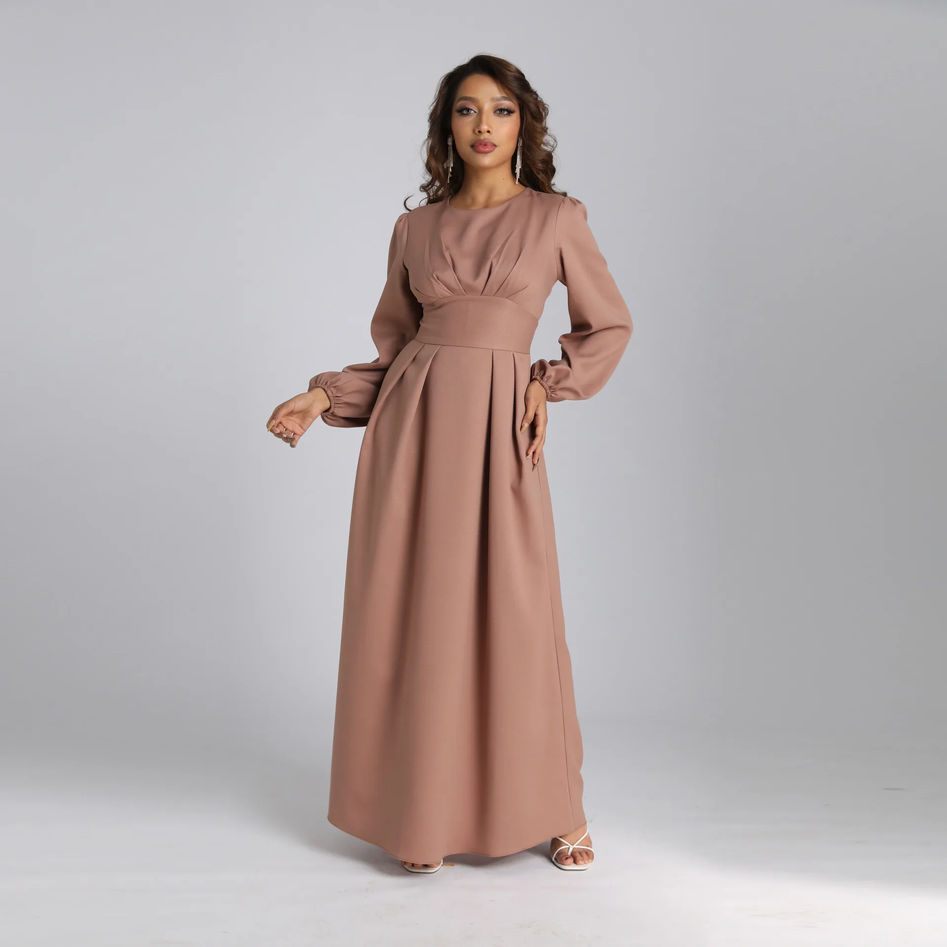 Muslim Dress Women Middle East Robe Femme Musulmane New Arab Slim Waist Solid Color Elegant Dresses Dubai Abayas For Women