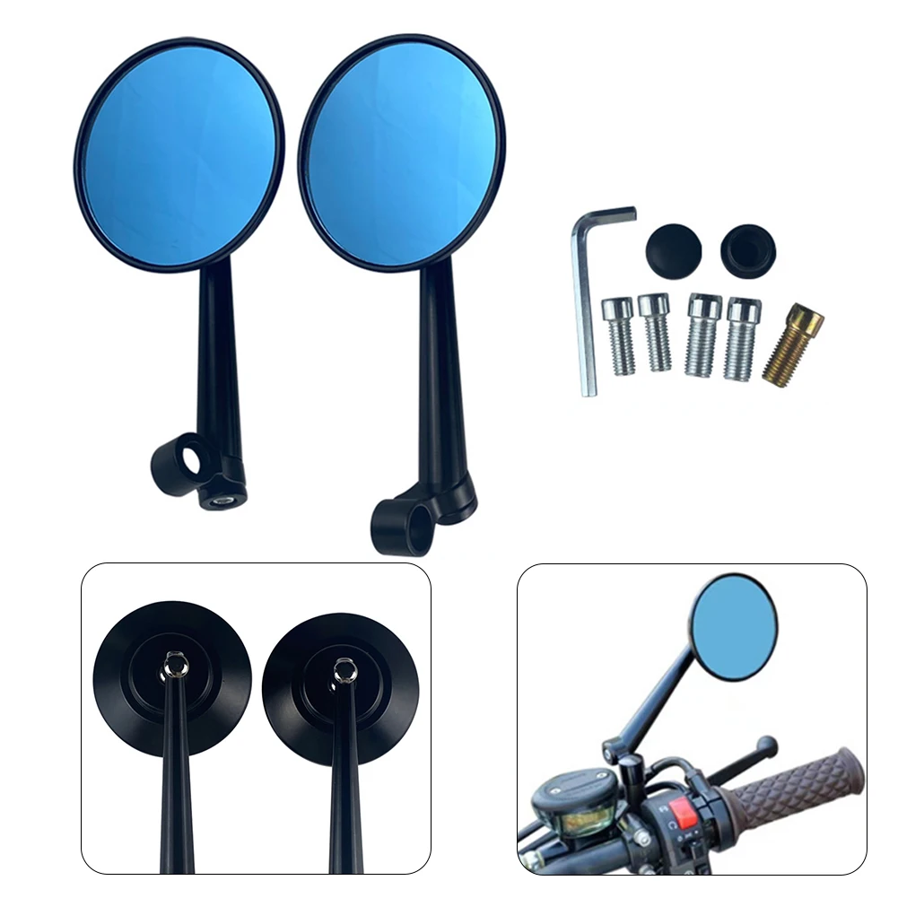 

Quality Rearview Mirror Rear View Mirror 2pcs Accessories Aluminum Alloy Black Motorcycle Parts Replacement Round