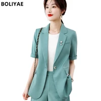 womens 2022 fashion short sleeve blazer suit sets england office simple solid office lady jackets and shorts two pieces sets